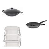 Conjunto Frigideira 18cm, Panela Wok 4,5L e Jogo de Potes Tramontina 428665 Preto/Prata
