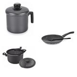 Conjunto Frigideira 20cm, Fervedor 1,8L e Panela 3em1 Tramontina 427777 Preto