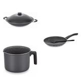 Conjunto Frigideira 20cm, Fervedor 2,6L e Panela Wok 6,6L Tramontina 427752 Preto