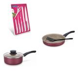 Conjunto Frigideira 20cm, Panela 1,5L e Jogo de Facas Tramontina 428346 Vermelho/Branco