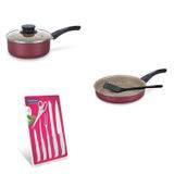 Conjunto Frigideira 20cm, Panela 2L e Jogo de Facas Tramontina 428369 Vermelho/Branco