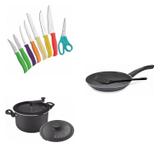 Conjunto Frigideira 20cm, Panela 3em1 e Jogo de Facas Tramontina 428062 Preto/Colorido