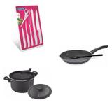 Conjunto Frigideira 20cm, Panela 3em1 e Jogo de Facas Tramontina 428287 Preto/Branco