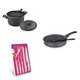 Conjunto Frigideira 20cm, Panela 3em1 e Jogo de Facas Tramontina 428299 Preto/Branco