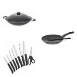 Conjunto Frigideira 20cm, Panela Wok 4,5L e Jogo de Facas MadeiraMadeira 427927 Preto - Tramontina