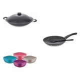 Conjunto Frigideira 20cm, Panela Wok 4,5L e Jogo de Potes Tramontina 428591 Preto/Colorido