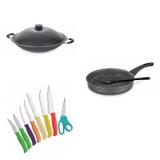 Conjunto Frigideira 20cm, Panela Wok 6,6L e Jogo de Facas Tramontina 428049 Preto/Colorido