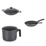 Conjunto Frigideira 22cm, Fervedor 2,6L e Panela Wok 6,6L Tramontina 427753 Preto