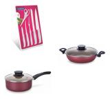 Conjunto Frigideira 22cm, Panela 1,5L e Jogo de Facas Tramontina 428336 Vermelho/Branco