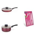 Conjunto Frigideira 22cm, Panela 2L e Jogo de Facas Tramontina 428362 Vermelho/Branco