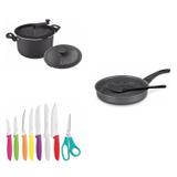 Conjunto Frigideira 22cm, Panela 3em1 e Jogo de Facas Tramontina 428150 Preto/Colorido