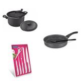 Conjunto Frigideira 22cm, Panela 3em1 e Jogo de Facas Tramontina 428300 Preto/Branco
