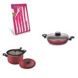 Conjunto Frigideira 22cm, Panela 3em1 e Jogo de Facas Tramontina 428313 Vermelho/Branco