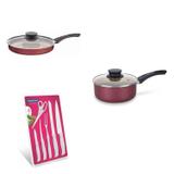 Conjunto Frigideira 22cm, Panela 3L e Jogo de Facas Tramontina 428385 Vermelho/Branco