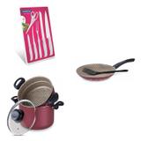 Conjunto Frigideira 22cm, Panela Cozi 6L e Jogo de Facas Tramontina 428423 Vermelho/Branco