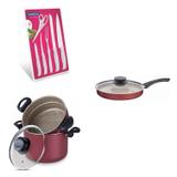 Conjunto Frigideira 22cm, Panela Cozi 6L e Jogo de Facas Tramontina 428431 Vermelho/Branco