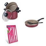 Conjunto Frigideira 22cm, Panela Cozi 6L e Jogo de Facas Tramontina 428439 Vermelho/Branco