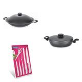 Conjunto Frigideira 22cm, Panela Wok 4,5L e Jogo de Facas Tramontina 428240 Preto/Branco