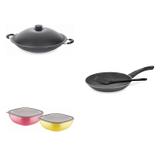 Conjunto Frigideira 22cm, Panela Wok 4,5L e Jogo de Potes Tramontina 428467 Preto/Colorido