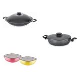 Conjunto Frigideira 22cm, Panela Wok 4,5L e Jogo de Potes Tramontina 428479 Preto/Colorido