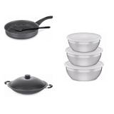 Conjunto Frigideira 22cm, Panela Wok 4,5L e Jogo de Potes Tramontina 428638 Preto/Prata