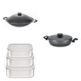 Conjunto Frigideira 22cm, Panela Wok 4,5L e Jogo de Potes Tramontina 428679 Preto/Prata