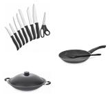 Conjunto Frigideira 22cm, Panela Wok 6,6L e Jogo de Facas MadeiraMadeira 427954 Preto - Tramontina