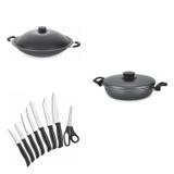 Conjunto Frigideira 22cm, Panela Wok 6,6L e Jogo de Facas MadeiraMadeira 427966 Preto - Tramontina
