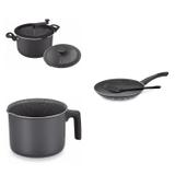 Conjunto Frigideira 24cm, Fervedor 1,8L e Panela 3em1 Tramontina 427854 Preto