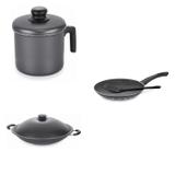 Conjunto Frigideira 24cm, Fervedor 1,8L e Panela Wok 4,5L Tramontina 427479 Preto