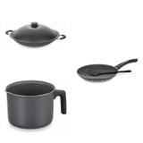 Conjunto Frigideira 24cm, Fervedor 1,8L e Panela Wok 4,5L Tramontina 427554 Preto