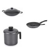 Conjunto Frigideira 24cm, Fervedor 2,6L e Panela Wok 6,6L Tramontina 427654 Preto