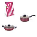 Conjunto Frigideira 24cm, Panela 1,5L e Jogo de Facas Tramontina 428337 Vermelho/Branco