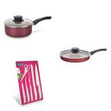 Conjunto Frigideira 24cm, Panela 2L e Jogo de Facas Tramontina 428363 Vermelho/Branco