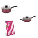Conjunto Frigideira 24cm, Panela 2L e Jogo de Facas Tramontina 428367 Vermelho/Branco