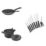 Conjunto Frigideira 24cm, Panela 3em1 e Jogo de Facas MadeiraMadeira 427989 Preto - Tramontina