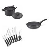Conjunto Frigideira 24cm, Panela 3em1 e Jogo de Facas MadeiraMadeira 427995 Preto - Tramontina