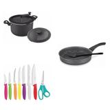 Conjunto Frigideira 24cm, Panela 3em1 e Jogo de Facas Tramontina 428151 Preto/Colorido