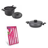 Conjunto Frigideira 24cm, Panela 3em1 e Jogo de Facas Tramontina 428292 Preto/Branco