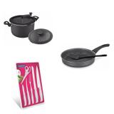 Conjunto Frigideira 24cm, Panela 3em1 e Jogo de Facas Tramontina 428301 Preto/Branco