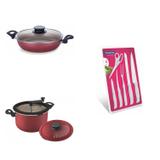 Conjunto Frigideira 24cm, Panela 3em1 e Jogo de Facas Tramontina 428314 Vermelho/Branco