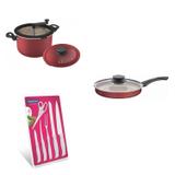 Conjunto Frigideira 24cm, Panela 3em1 e Jogo de Facas Tramontina 428317 Vermelho/Branco