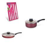 Conjunto Frigideira 24cm, Panela 3L e Jogo de Facas Tramontina 428386 Vermelho/Branco