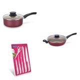 Conjunto Frigideira 24cm, Panela 3L e Jogo de Facas Tramontina 428390 Vermelho/Branco