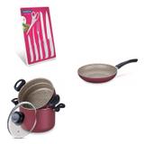 Conjunto Frigideira 24cm, Panela Cozi 6L e Jogo de Facas Tramontina 428434 Vermelho/Branco