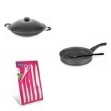 Conjunto Frigideira 24cm, Panela Wok 4,5L e Jogo de Facas Tramontina 428250 Preto/Branco