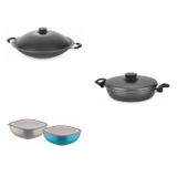 Conjunto Frigideira 24cm, Panela Wok 4,5L e Jogo de Potes Tramontina 428455 Preto/Colorido