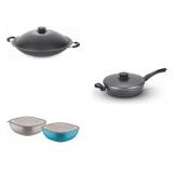 Conjunto Frigideira 24cm, Panela Wok 4,5L e Jogo de Potes Tramontina 428460 Preto/Colorido