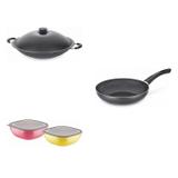 Conjunto Frigideira 24cm, Panela Wok 4,5L e Jogo de Potes Tramontina 428483 Preto/Colorido