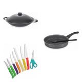 Conjunto Frigideira 24cm, Panela Wok 6,6L e Jogo de Facas Tramontina 428051 Preto/Colorido